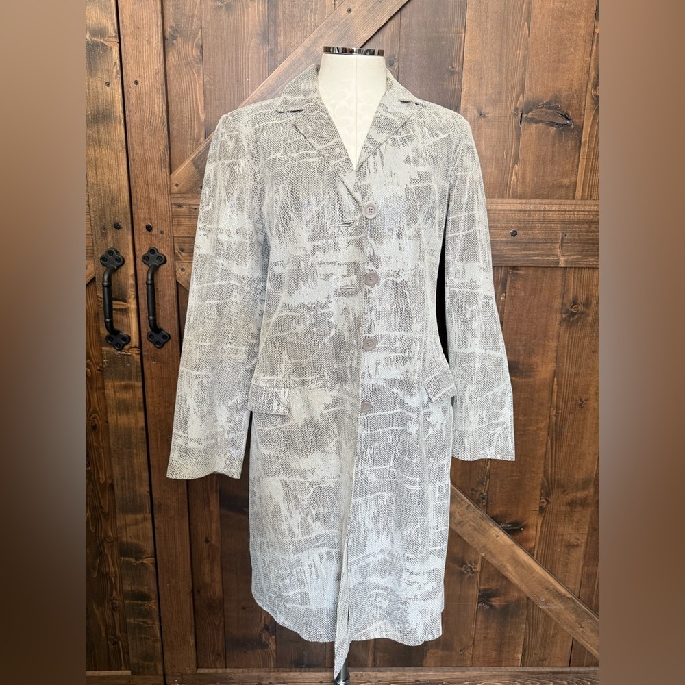 I.N.C. Vintage 100% Leather Snake Skin Trench Coat with Matching Skirt Size 12